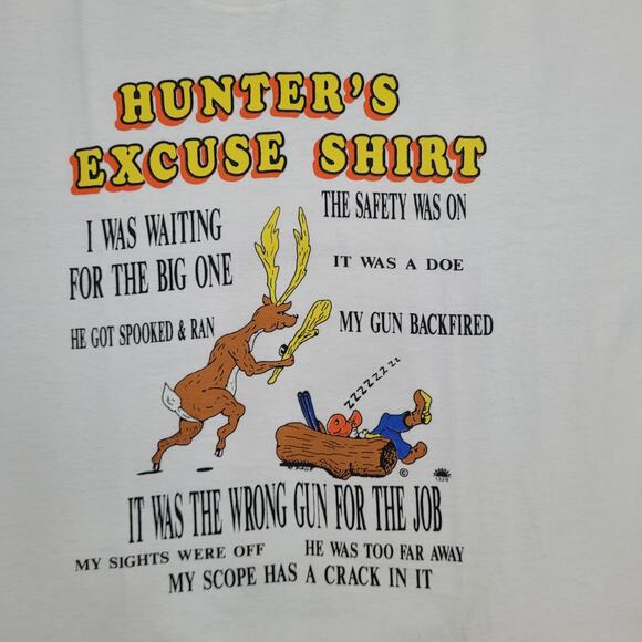 Vintage 90s Funny Deer Hunting Shirt Large 22x26 Crop USA - Picture 8 of 14